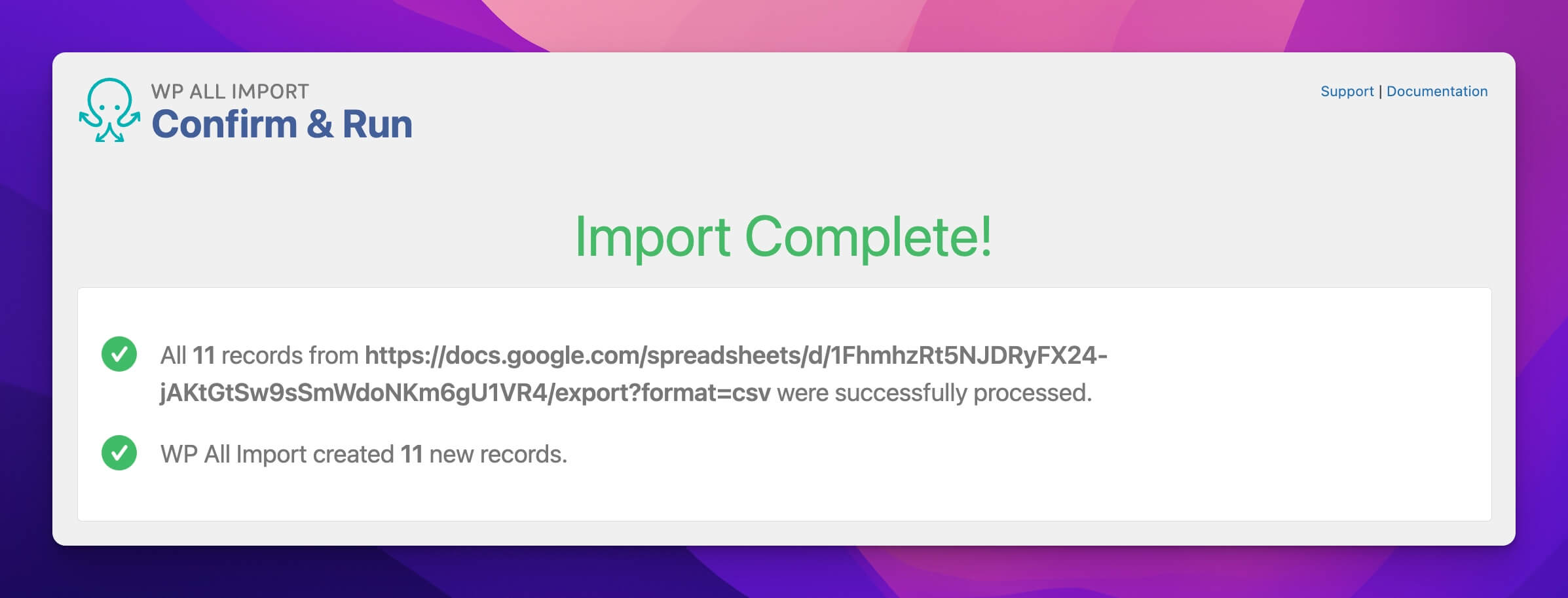 Import Complete Screen for WP All Import