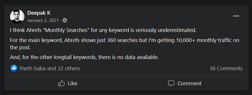 Ahrefs monthly searches are underestimated