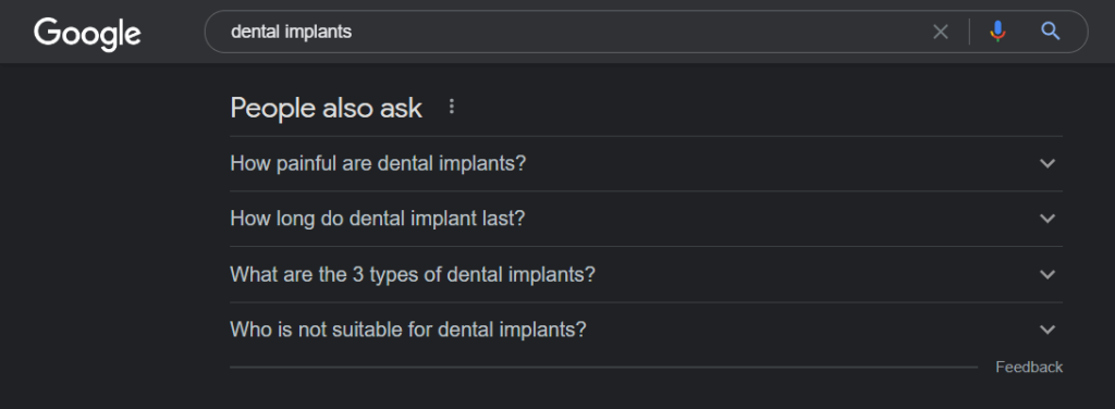 Google people also ask for dental implant