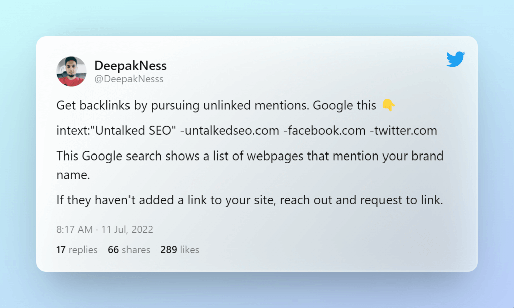 Tweet about Unlinked Mentions by DeepakNess