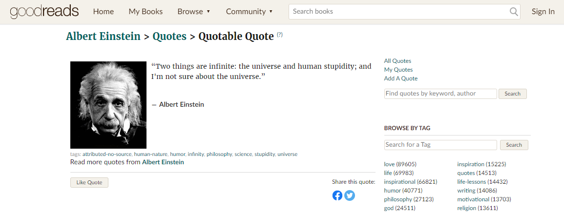 Goodreads single quote page