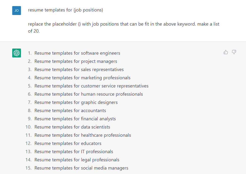 ChatGPT - resume templates