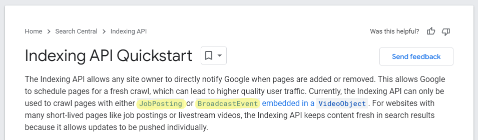using Google's indexing API