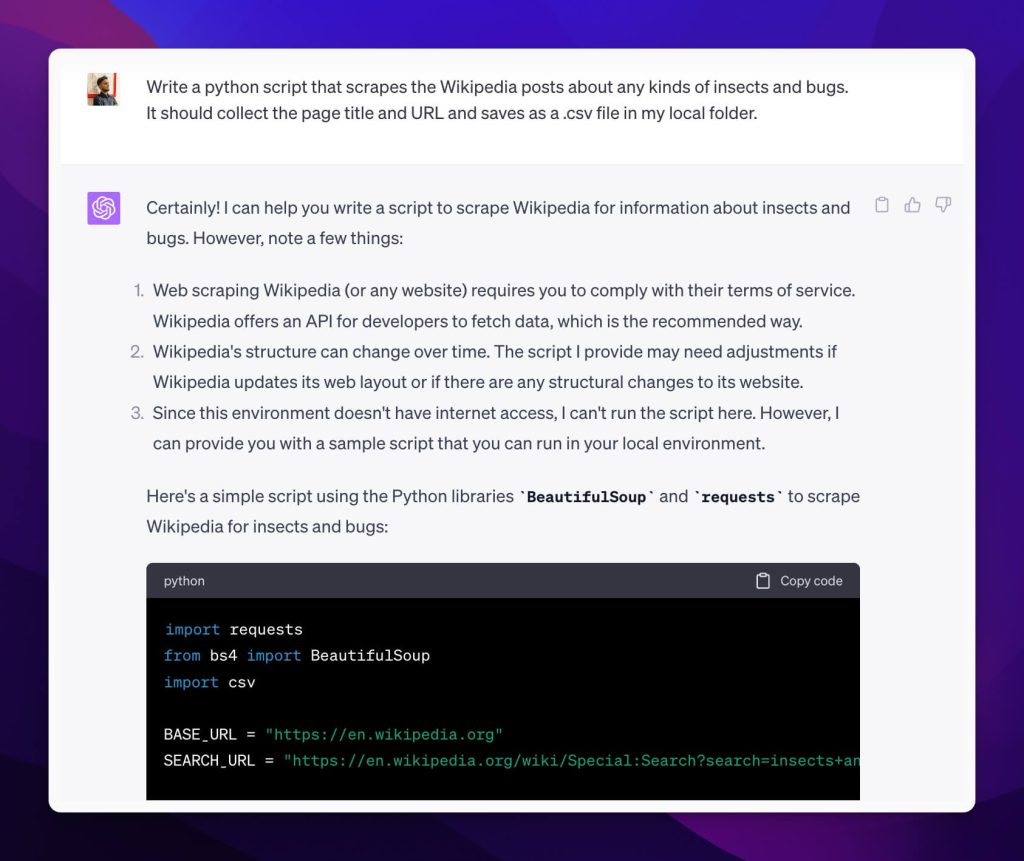 Using ChatGPT to Create Python Script for Scraping
