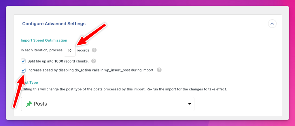 Configure Advanced Settings for Faster Imports
