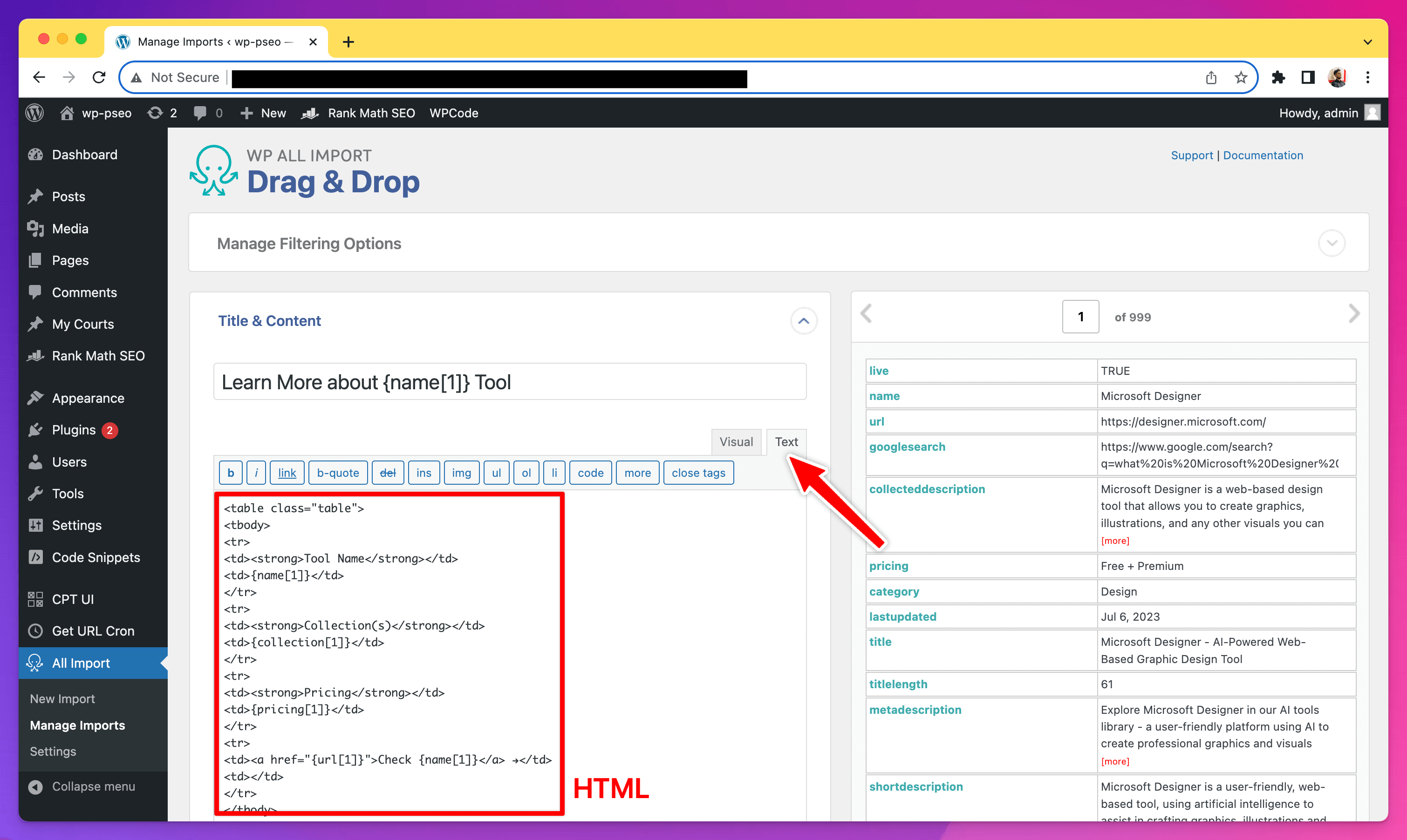 Using HTML in WP All Import